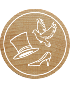 Sello Woodies - Cilindro, paloma y zapato de novia