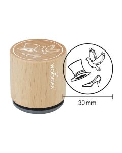Woodies Rubber Stamp - Cylinder - dove - wedding shoe 